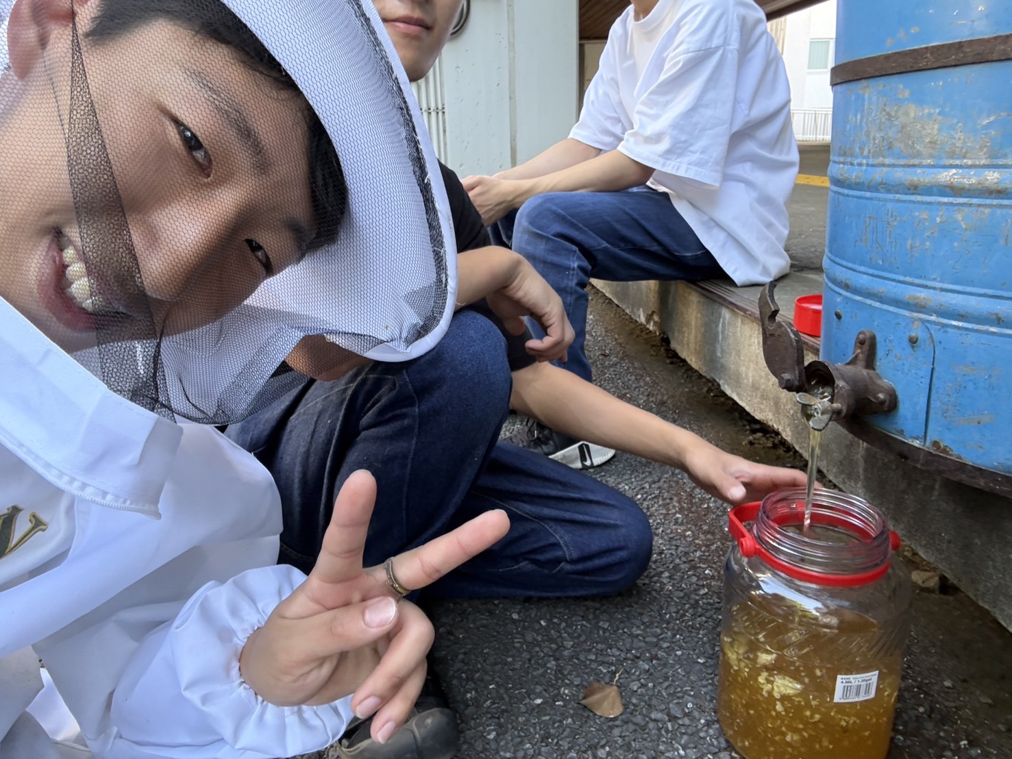 採蜜した蜂蜜を確認する様子